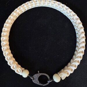 Carved Snake Vertebrae Bone Necklace with Diamond Pavé Clasp – Statement Piece